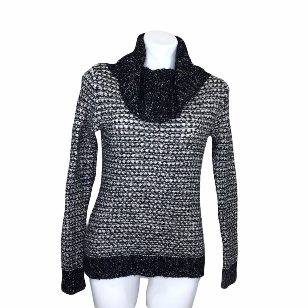 Coldwater Creek black white wool blend cowl neck sweater Size XS